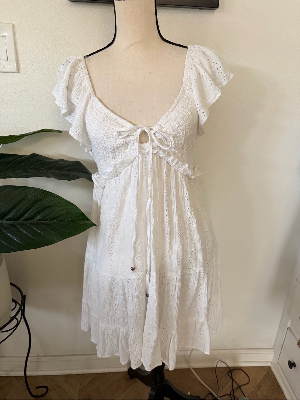 White Eyelet Tie-Front Sundress